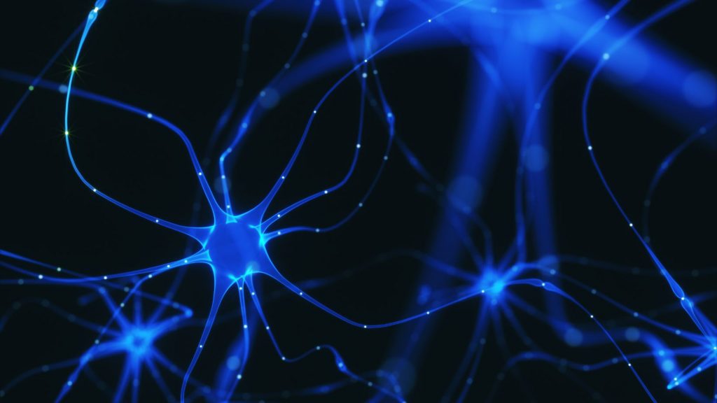Simulare a neuronilor cu impulsuri electrice, reflectând temele abordate în cărți despre neuroștiință și complexitatea creierului.